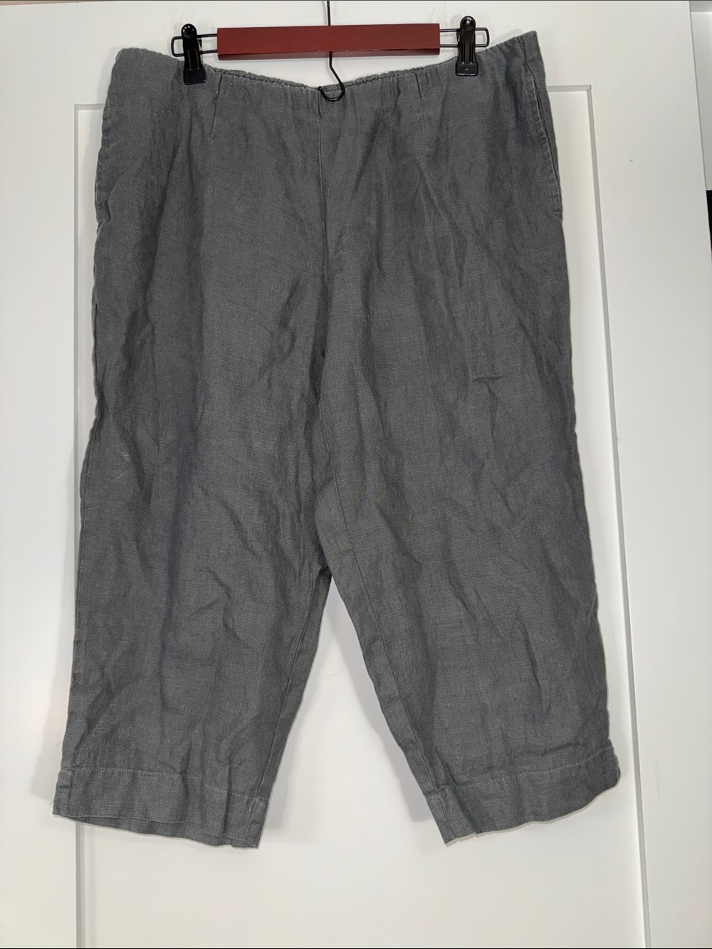 Pure J Jill Lightweight Linen Petite M Crop Pants Grey Casual Stretch Waist